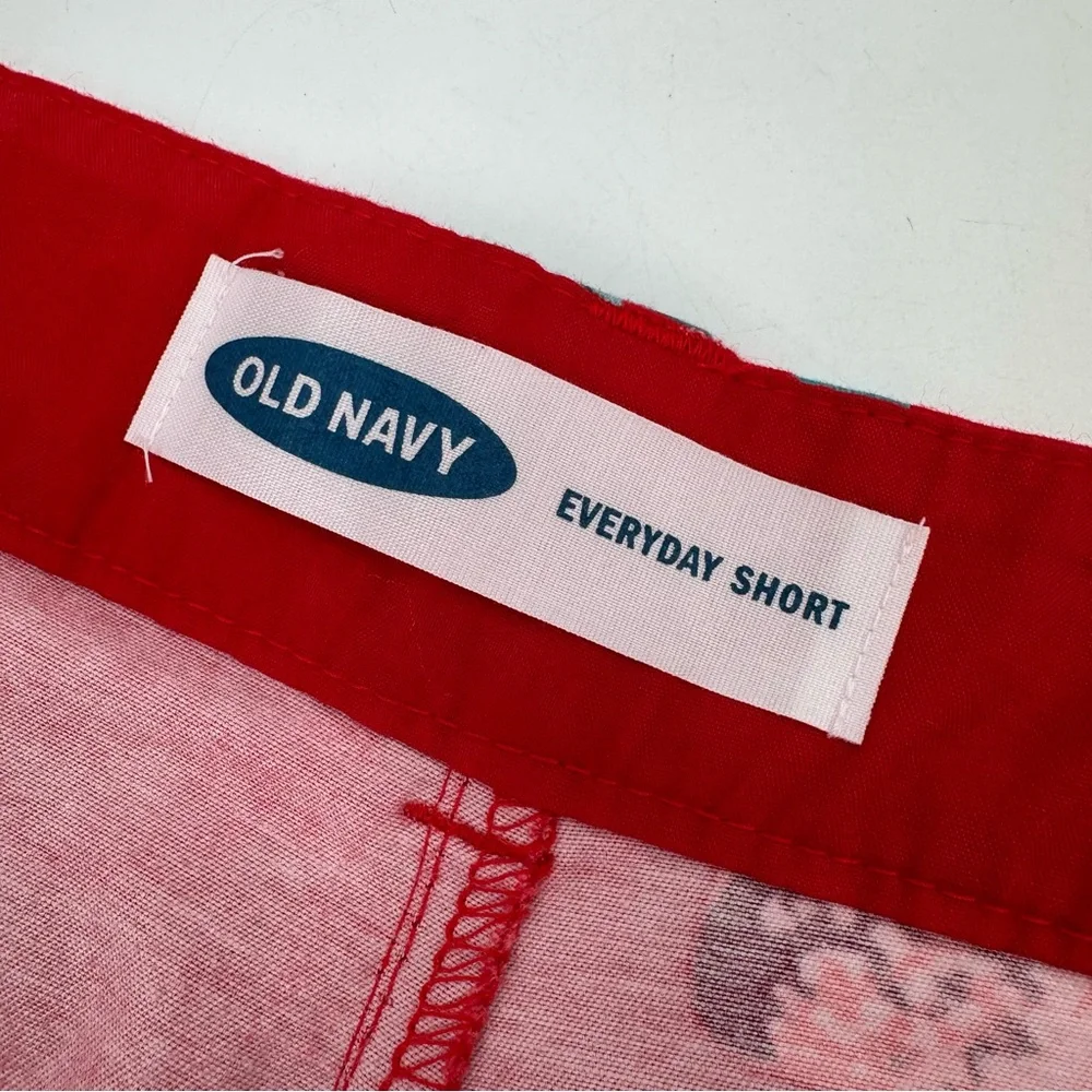 Old Navy Everyday Shorts Womens 14 Chino Red Floral Hawaiian Preppy Tropical